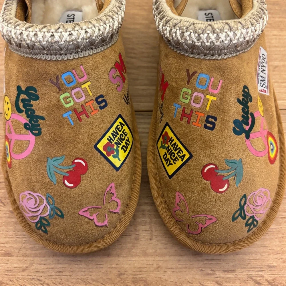 STEVE MADDEN TJordye Slipper Cognac Tan Kids Size 11 Suede Patches Clog Comfort